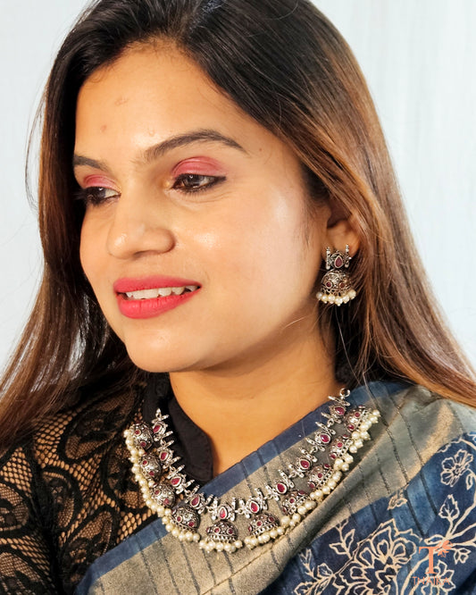 Oxidised choker set german silver choker silver replica choker pink choker set choker black choker festive collection festive jewellery jewelry for navratri