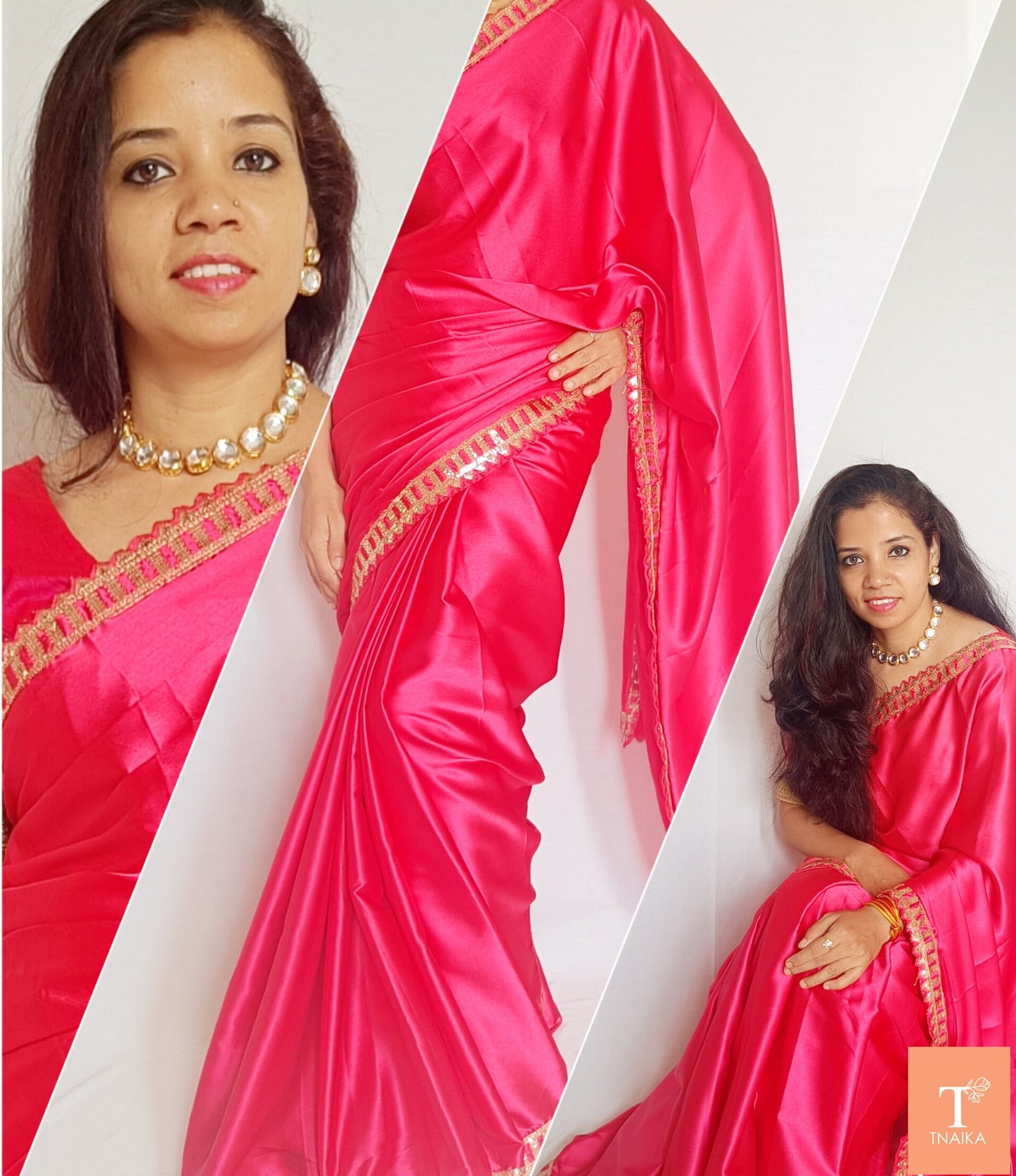 Party wear satin saree
Wedding satin saree
Bridal satin saree
Festive satin saree
Satin saree for reception
Designer satin saree for engagement
Evening wear satin saree