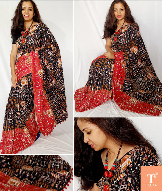 cotton saree with pom pom lace, pom pom lace cotton saree, handloom cotton saree with pom pom, printed cotton saree with pom pom, soft cotton saree with pom pom lace, Kalamkari cotton saree with pom pom, Chanderi cotton saree with pom pom lace, trendy cotton saree with pom pom, lightweight cotton saree with pom pom border, designer cotton saree with pom pom lace
