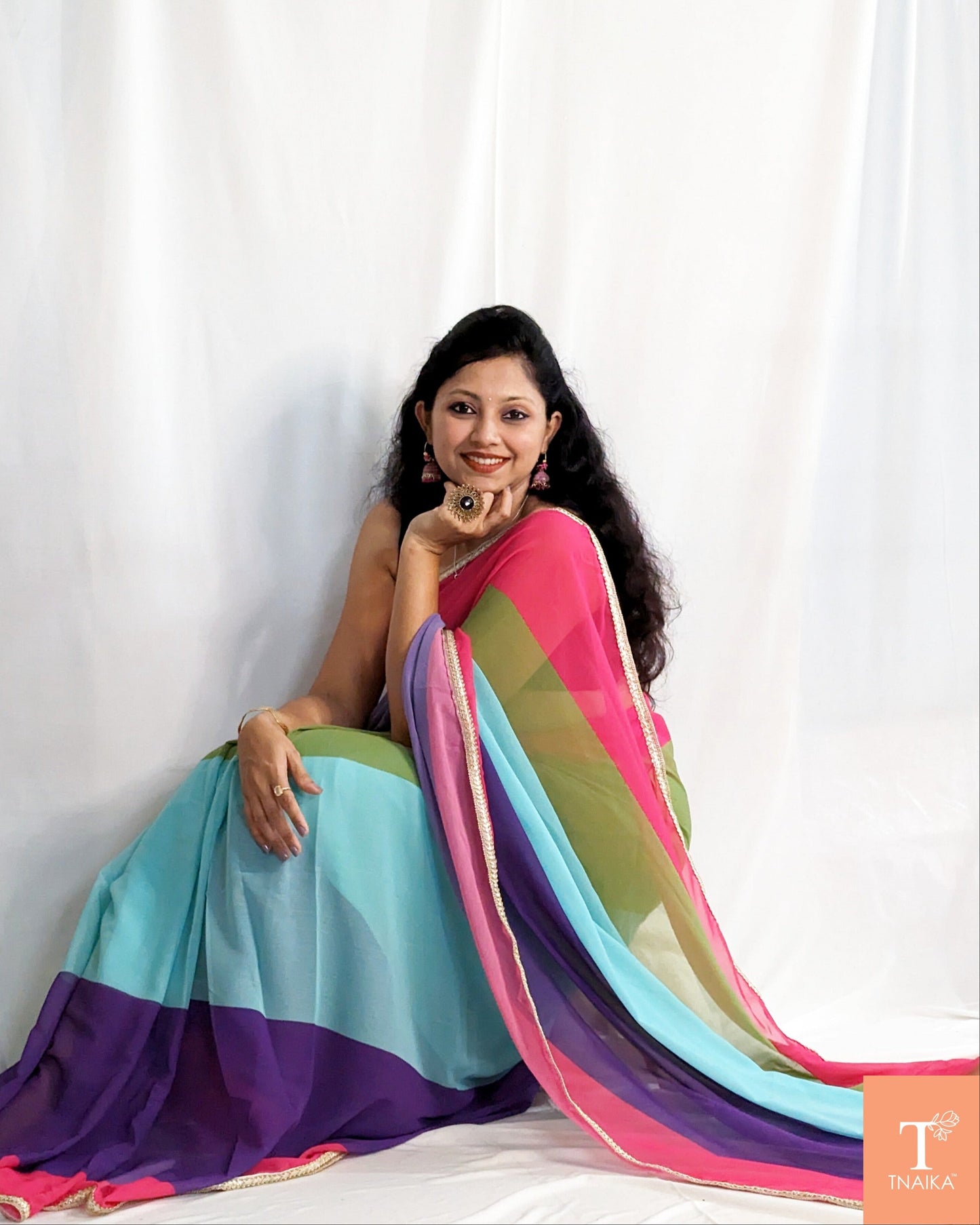 multi-color georgette saree, designer georgette saree, lightweight saree, flowy georgette saree, ombre saree, party wear georgette saree, casual georgette saree, soft georgette saree, printed georgette saree, multicolor saree, festive wear saree, colorful saree, modern georgette saree, trendy saree, georgette drape saree, vibrant saree, elegant georgette saree, wedding guest saree, everyday georgette saree, comfortable saree