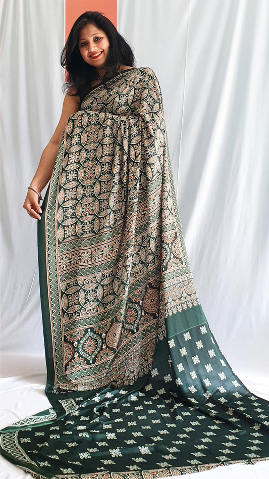 Crepe Ajrakh Saree