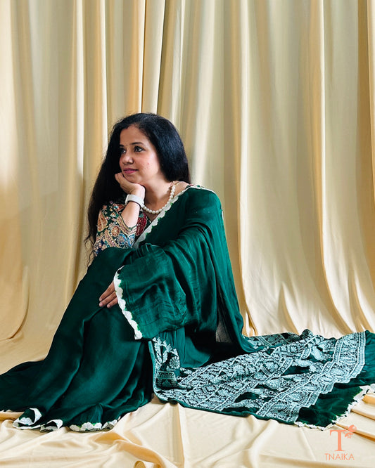 Modal Silk Noor TieDye Saree - Green