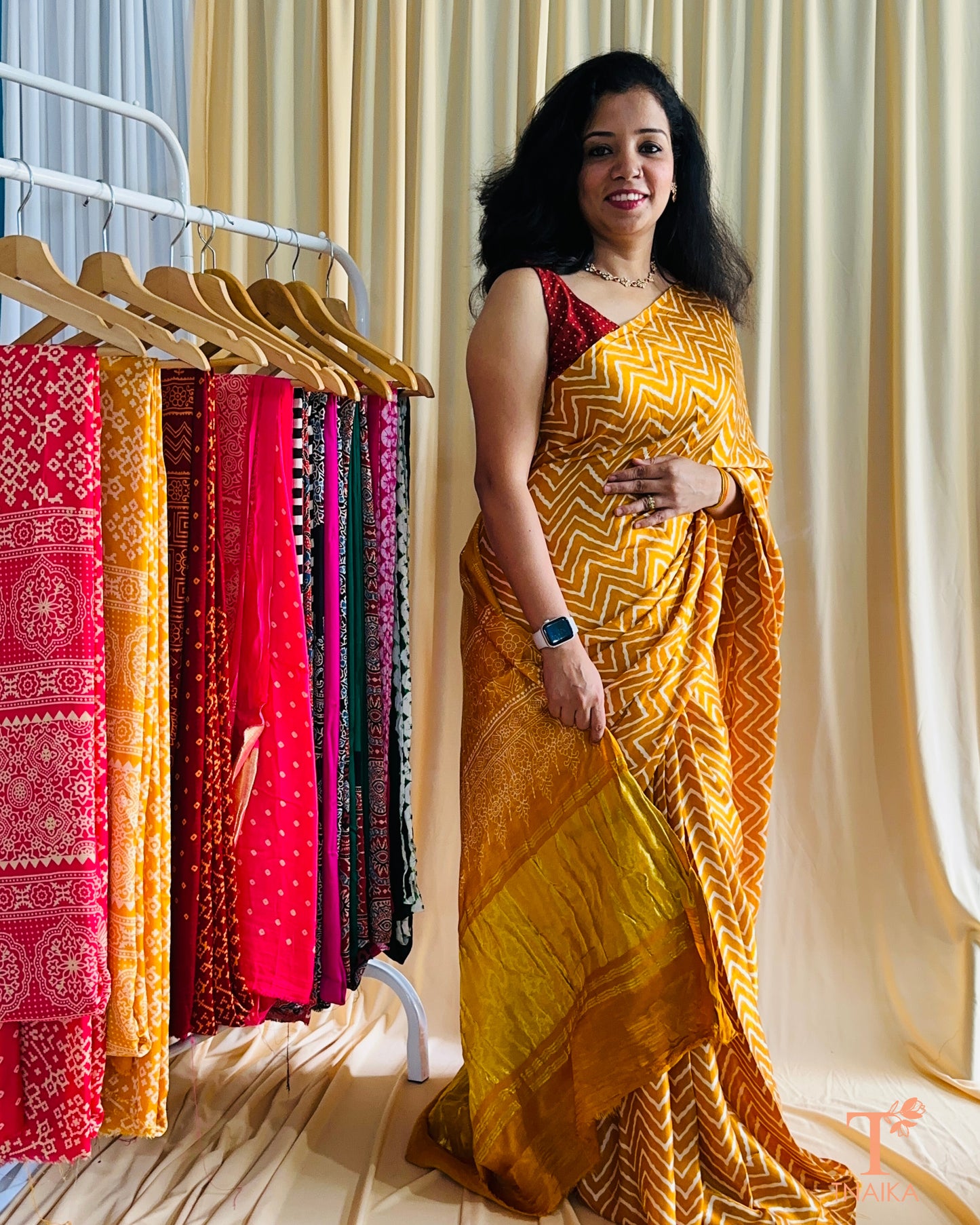 Modal Silk Ajrakh Leher Saree - Yellow