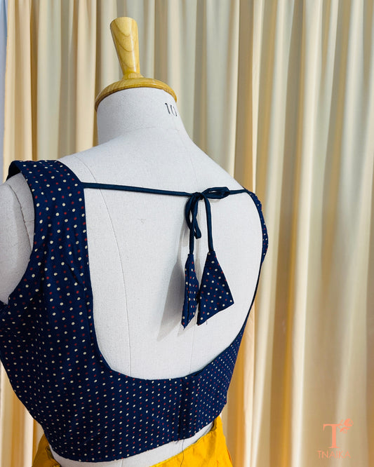 Dotra Ajrakh Polka Blouse - Blue