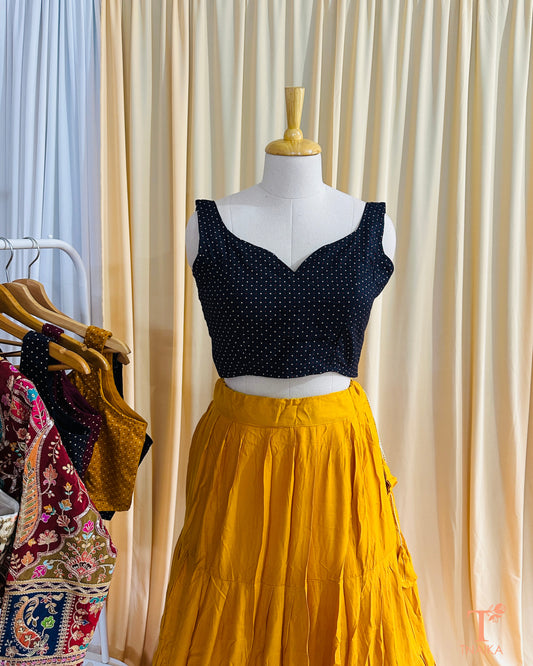 Dotra Ajrakh Polka Blouse - Dark Blue