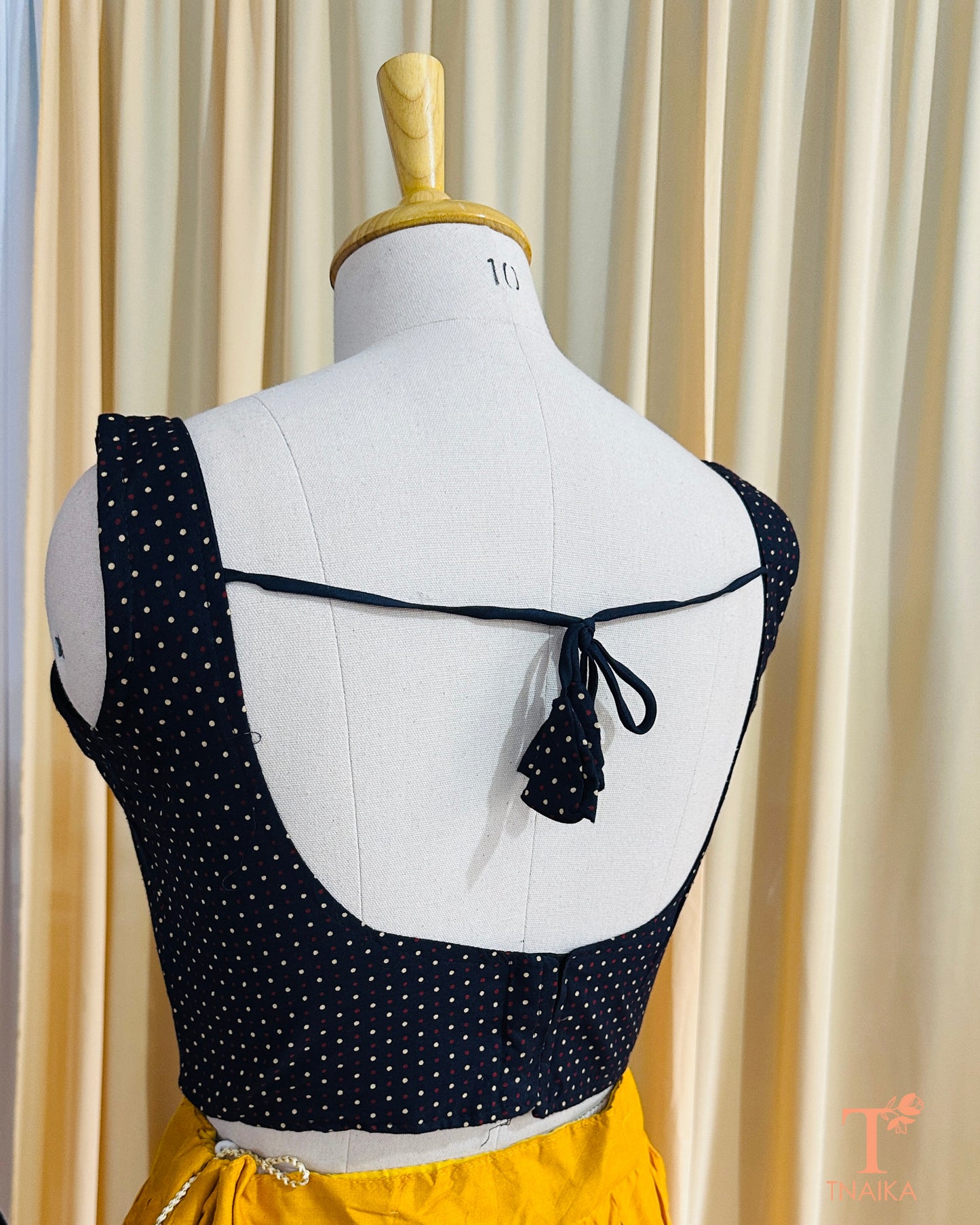 Dotra Ajrakh Polka Blouse - Dark Blue