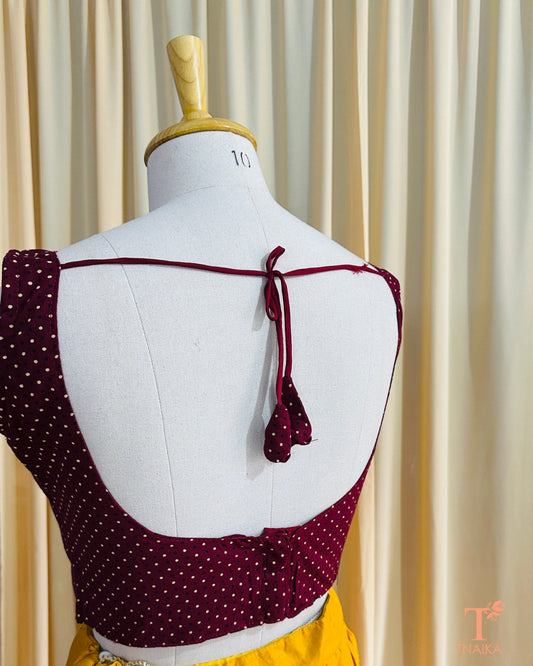 Dotra Ajrakh Polka Blouse - Wine