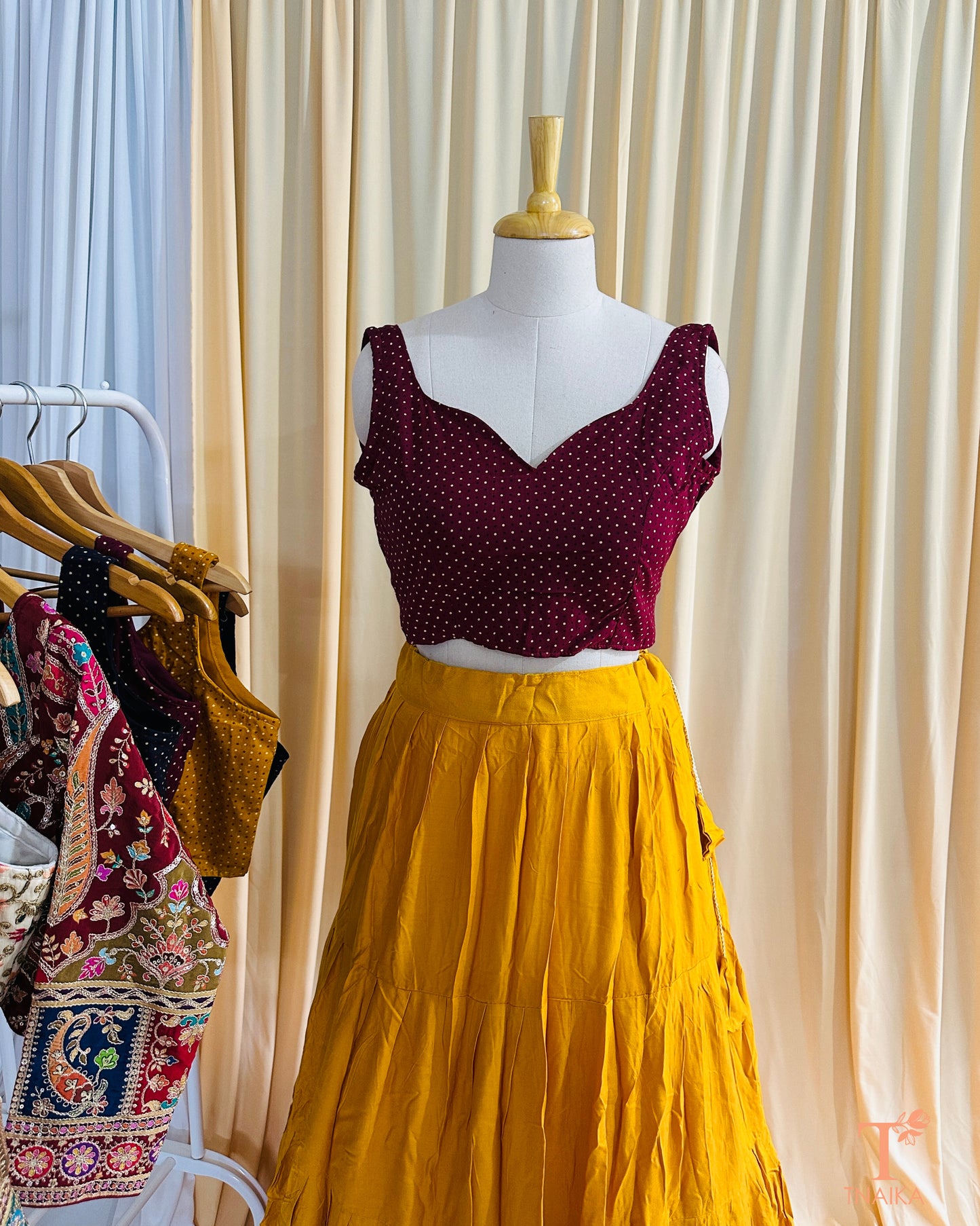 Dotra Ajrakh Polka Blouse - Wine