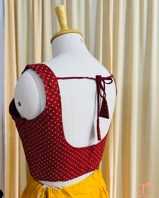 Dotra Ajrakh Polka Blouse - Red