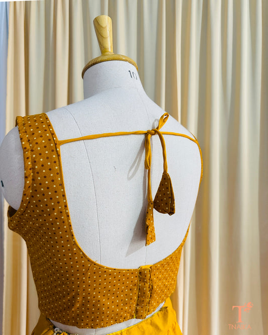 Dotra Ajrakh Polka Blouse - Yellow