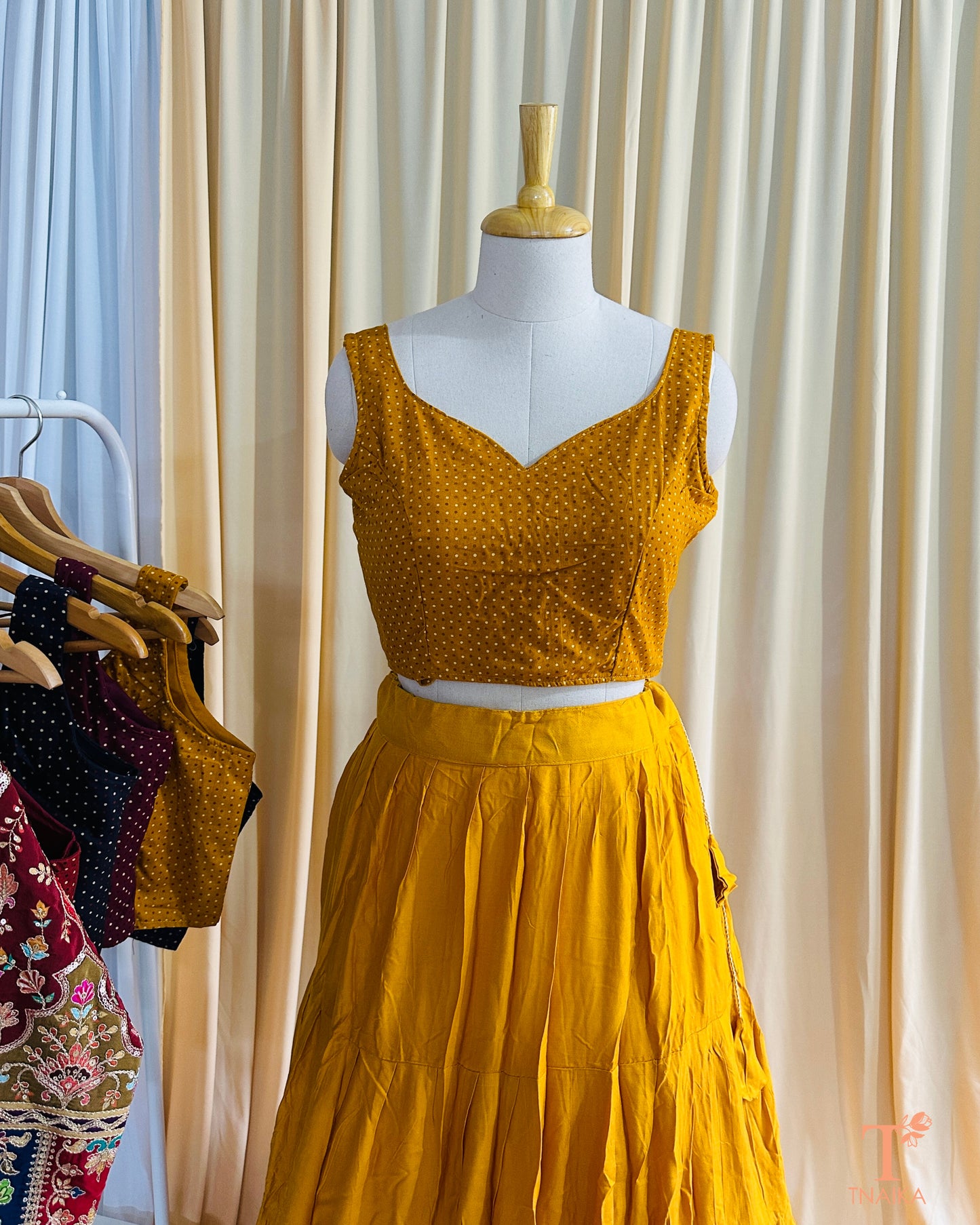 Dotra Ajrakh Polka Blouse - Yellow