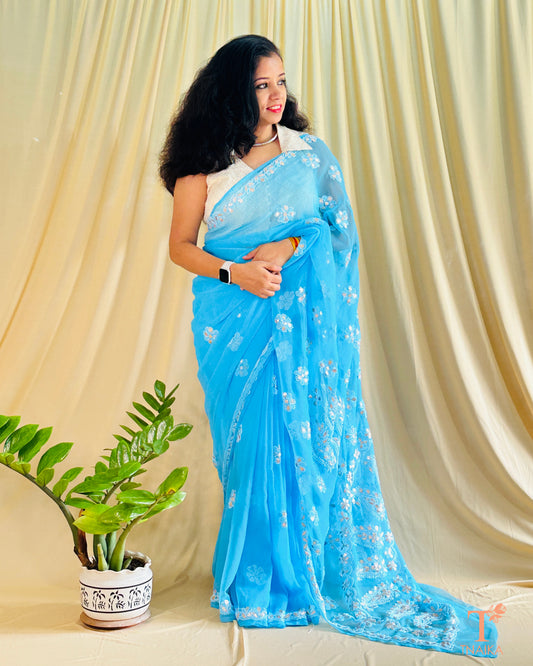 Chikankari Noor-e-Nazaakat Saree - Blue