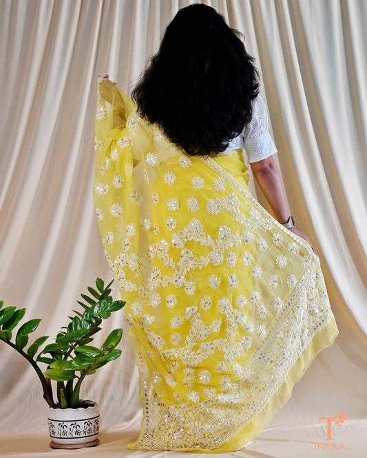 Chikankari Noor-e-Nazaakat Saree - Yellow