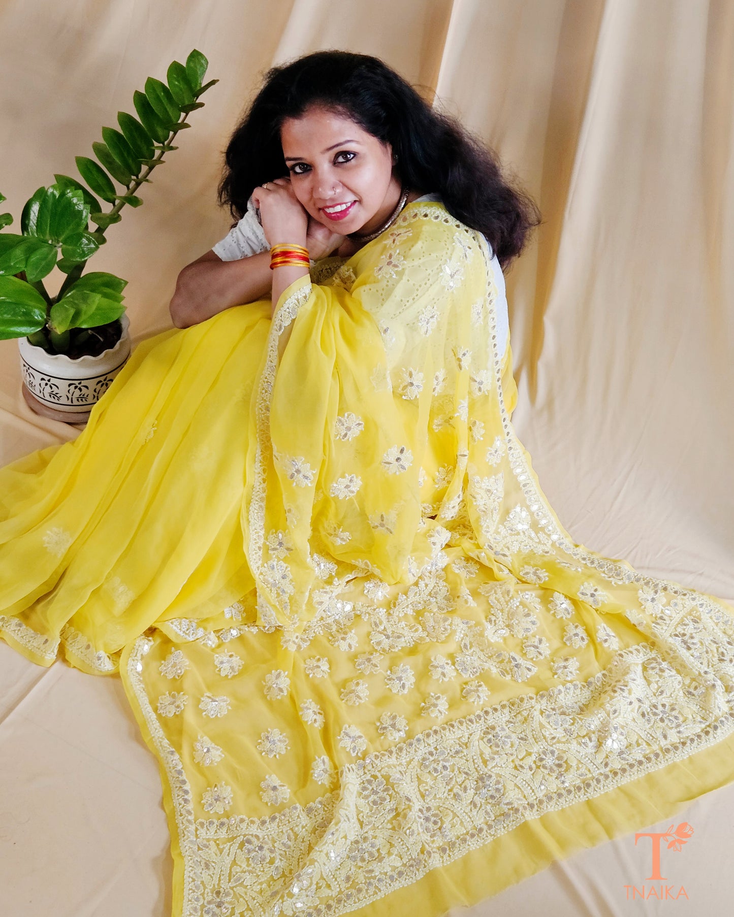 Chikankari Noor-e-Nazaakat Saree - Yellow