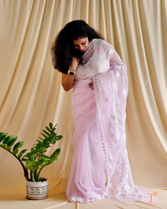 Chikankari Noor-e-Nazaakat Saree - Baby Pink
