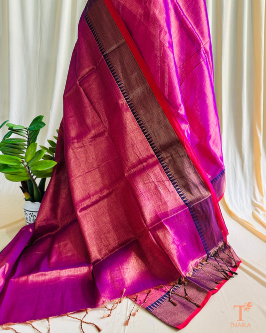 Raga Tissue Temple Saree - Dark Pink