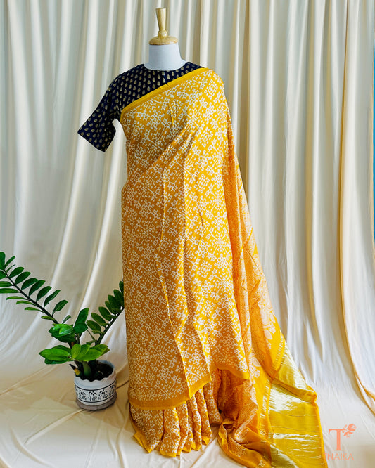 Modal Silk Rang Patta Patola Saree - Yellow
