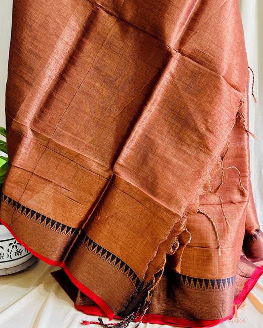 Raga Tissue Temple Saree - Brown