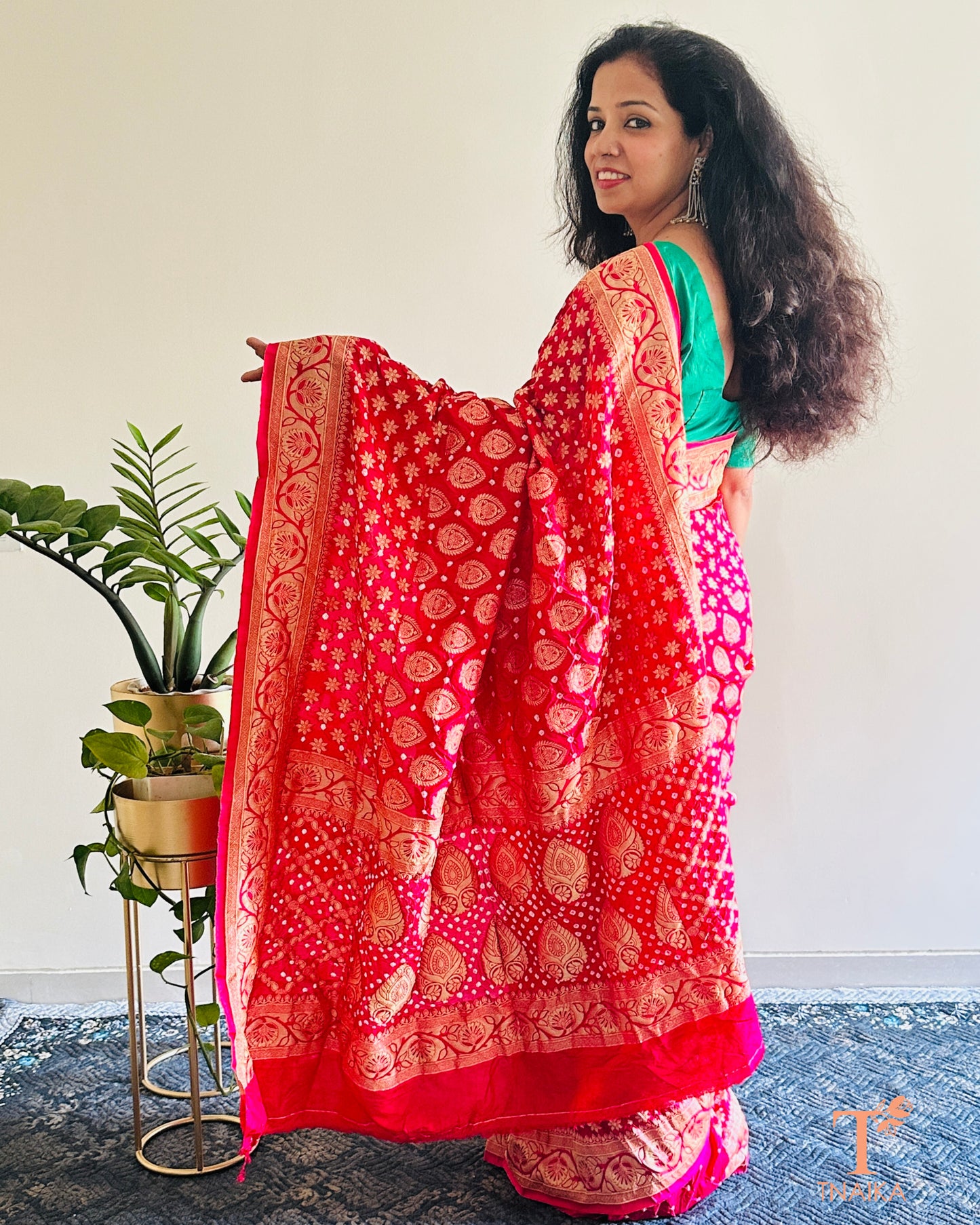 Upada Zari Bandhej Dupion Silk Saree with Banarasi-inspired weave.