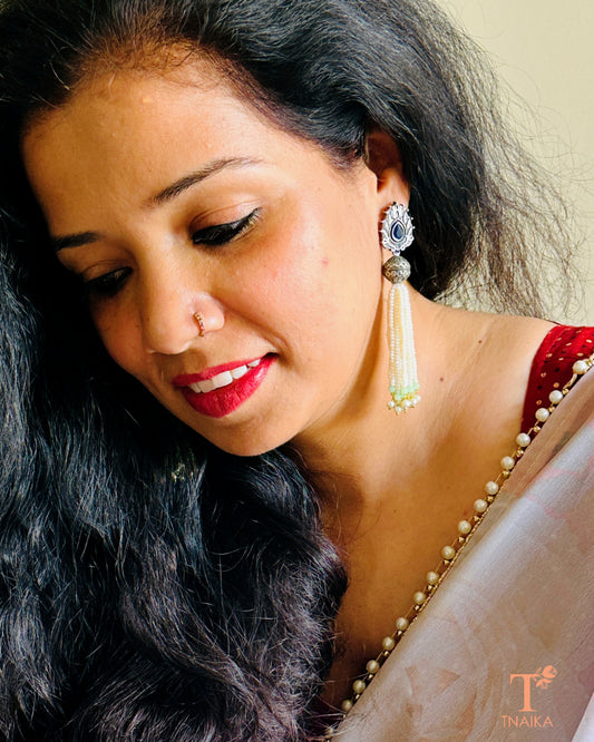 Oxidised silver danglers with colorful Meena enamel work and chain hangings