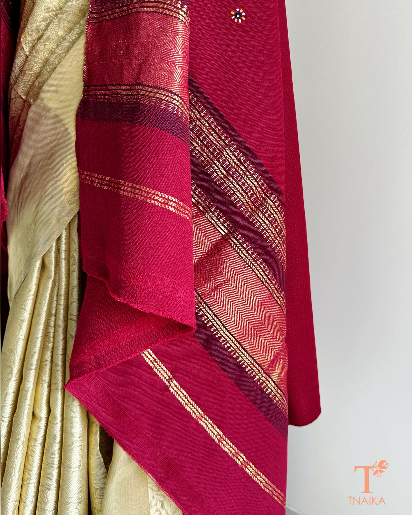 Ethnic winter shawl with handcrafted mirror detailing