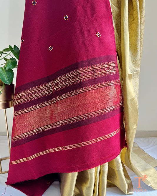 Traditional Kutchi embroidered shawl with zari and mirror work