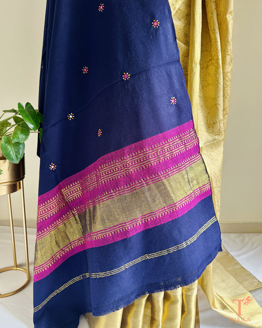 Traditional Kutchi embroidered shawl with zari and mirror work