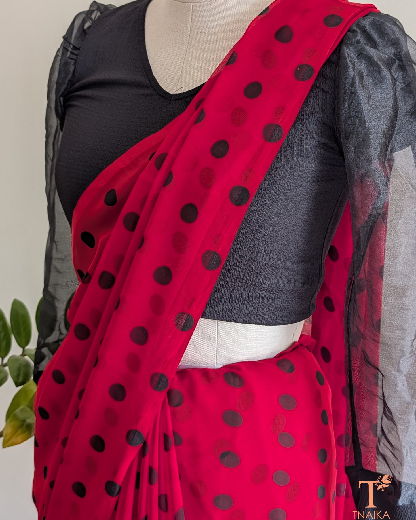 Classic georgette saree with polka dot pattern for women