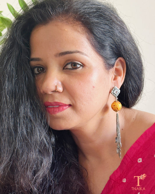 Stylish oxidised earrings with chains and Meenakari design for women