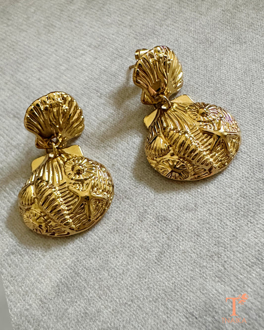 Textured anti tarnish gold drop earrings for women