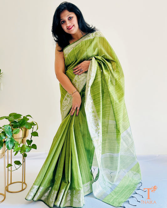 Semi Tussar Silk Vasudha Saree - Green