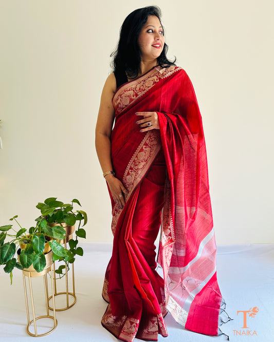 Semi Tussar Silk Vasudha Saree - Maroon