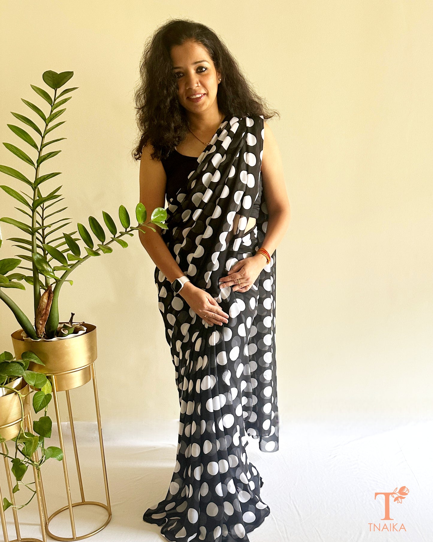 bold polka dot saree georgette fabric