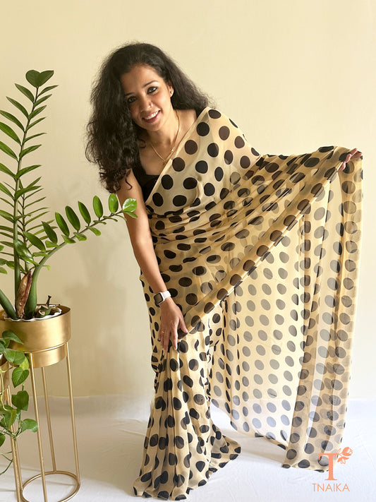 bold polka dot saree georgette fabric