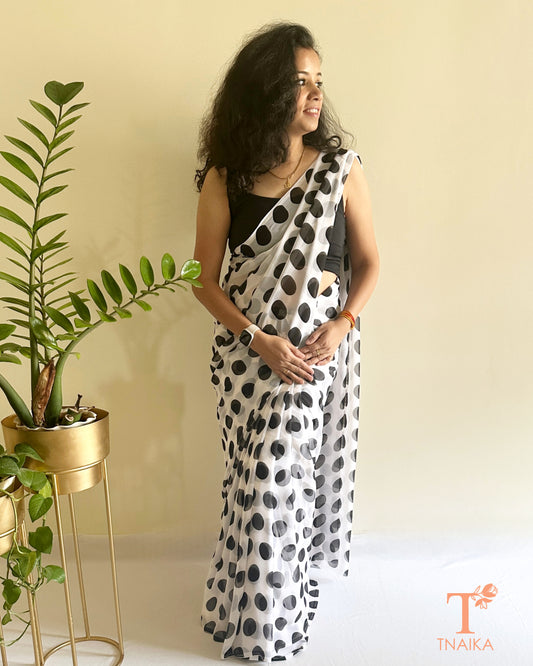 bold polka dot saree georgette fabric