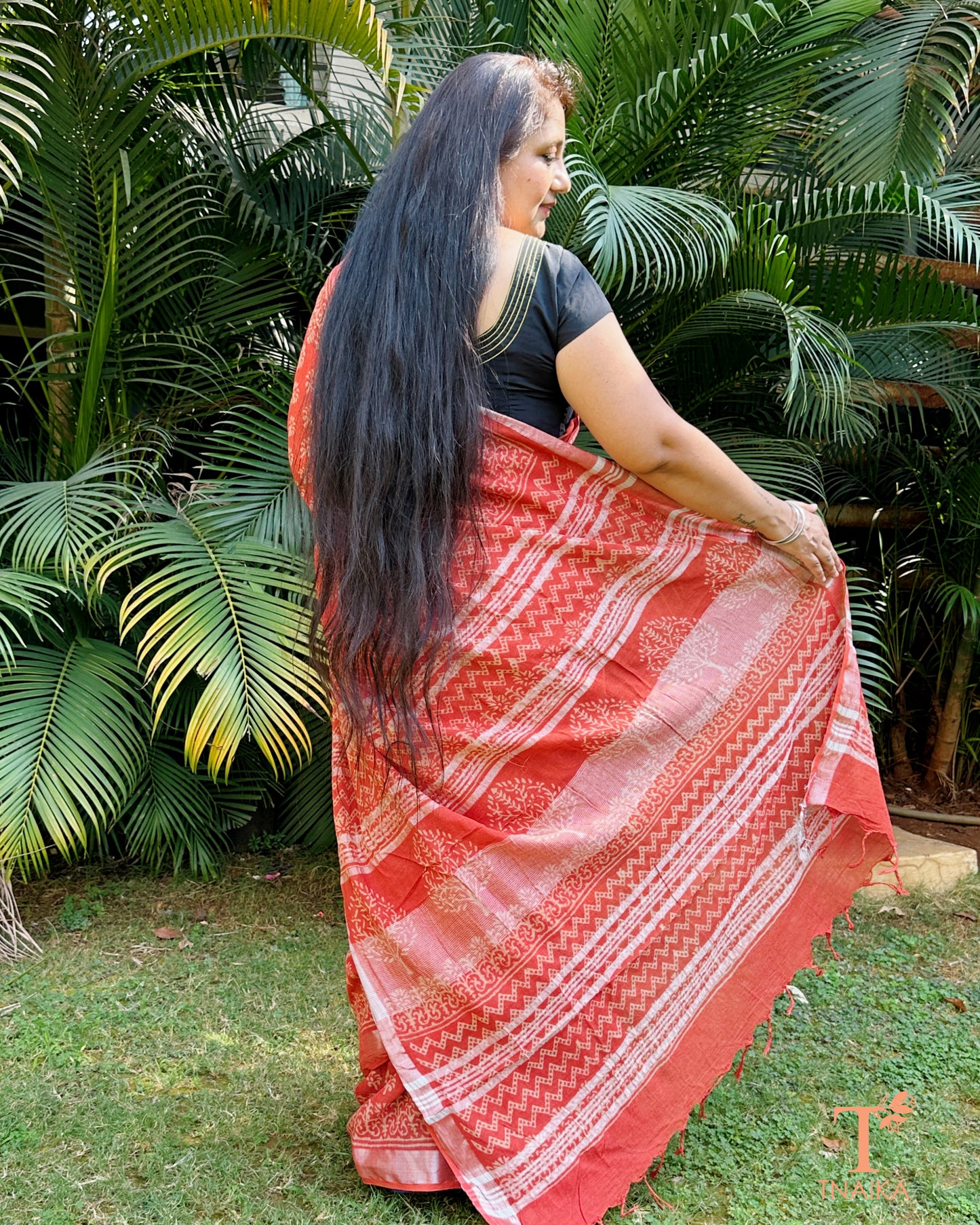 Linen Coral Natural Dye Saree