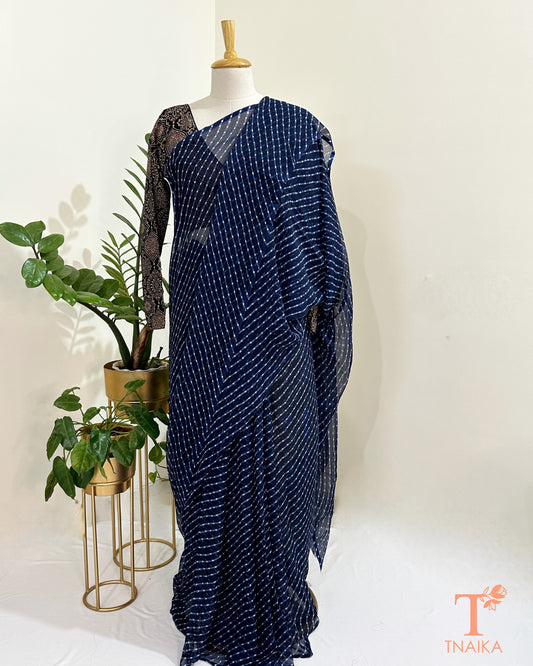 chiffon saree with traditional wave pattern