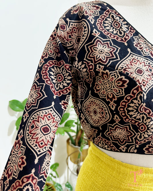 Full sleeve cotton blouse with traditional print