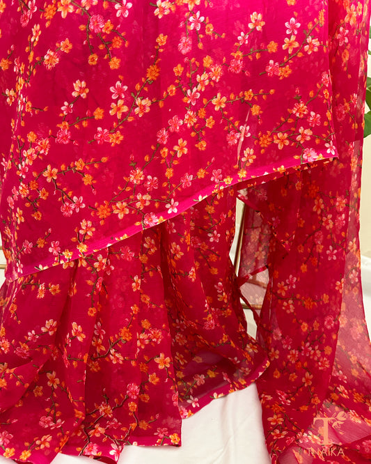 elegant floral print saree chiffon fabric