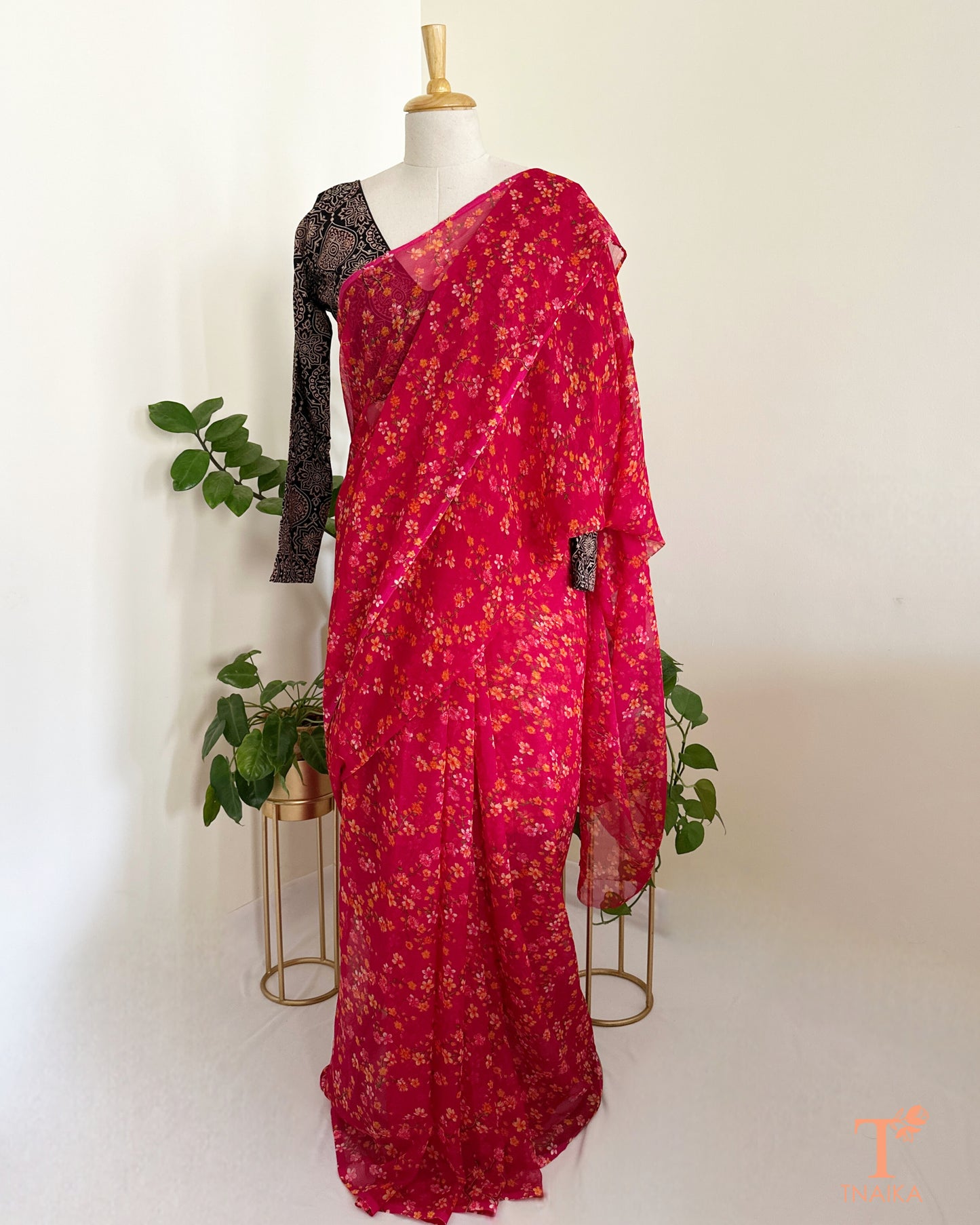 airy chiffon saree with all-over floral print
