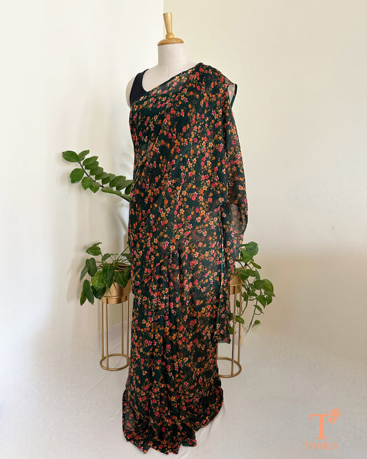 printed chiffon saree with soft floral design