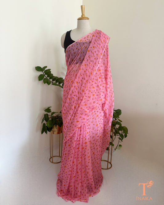 airy chiffon saree with all-over floral print