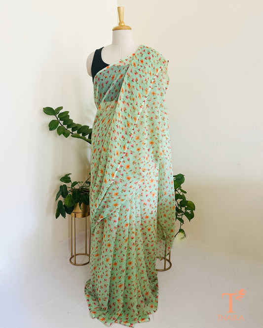 airy chiffon saree with all-over floral print