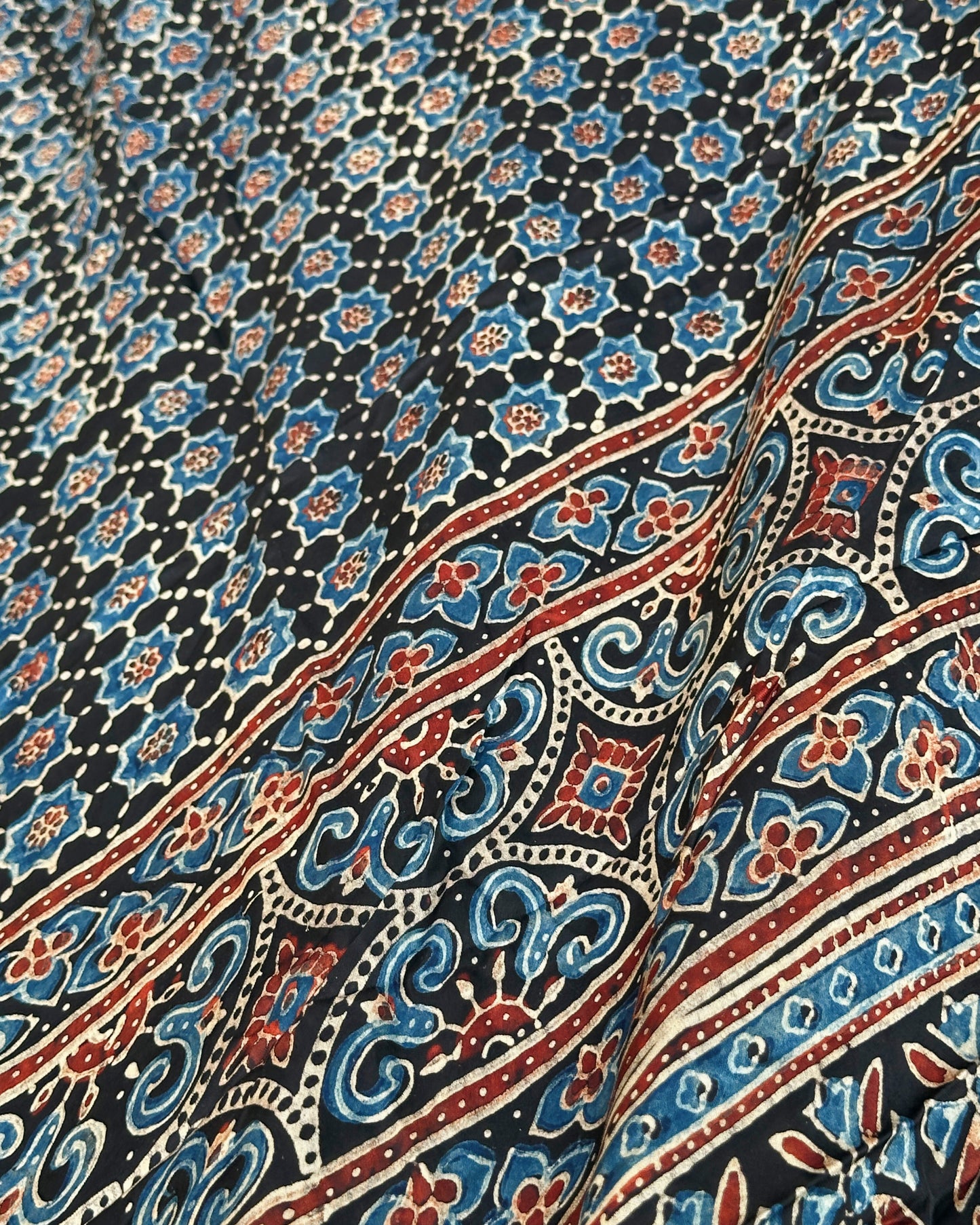 Lightweight Ajrakh dupatta in modal silk with detailed border