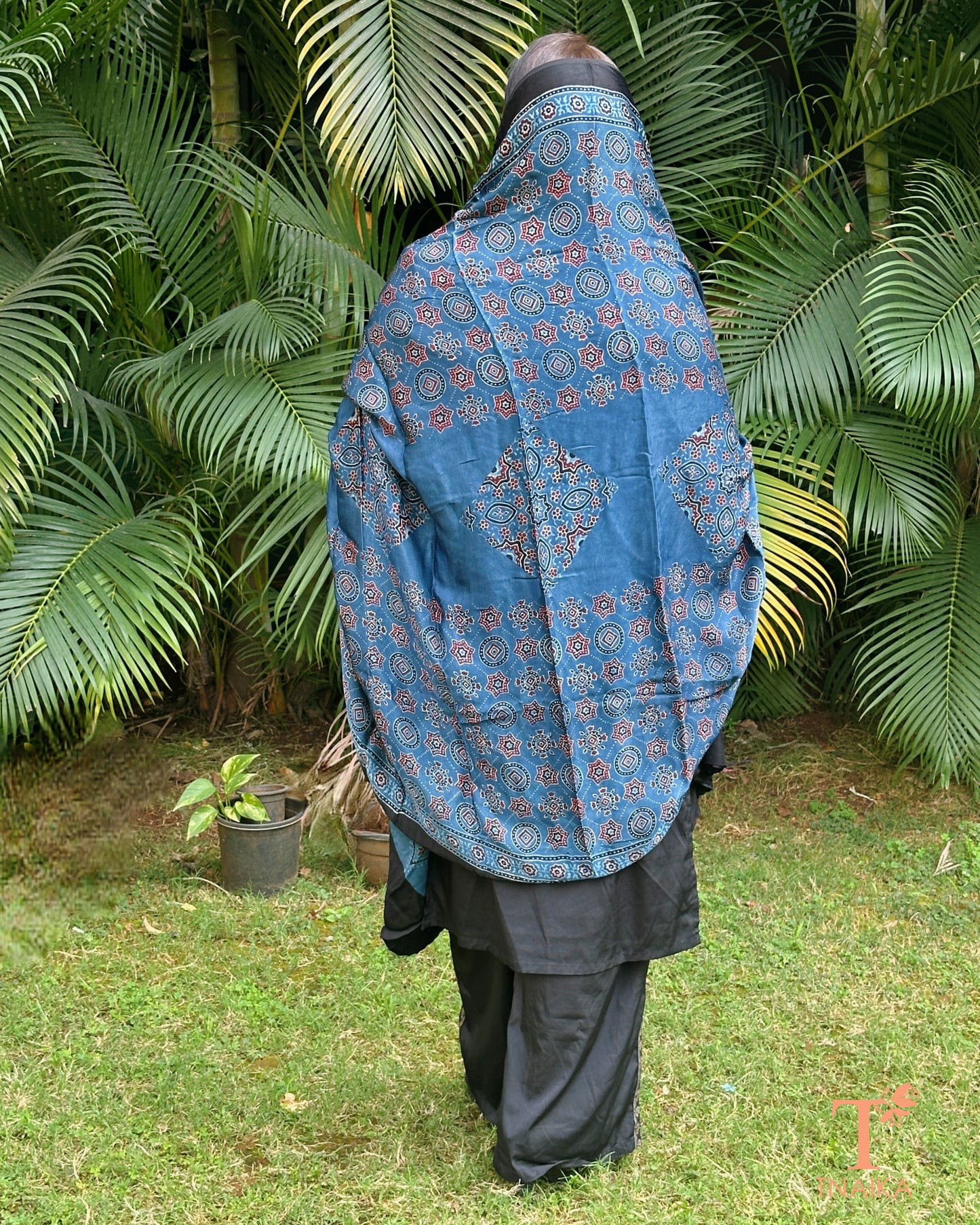 Elegant modal silk dupatta featuring classic Ajrakh prints