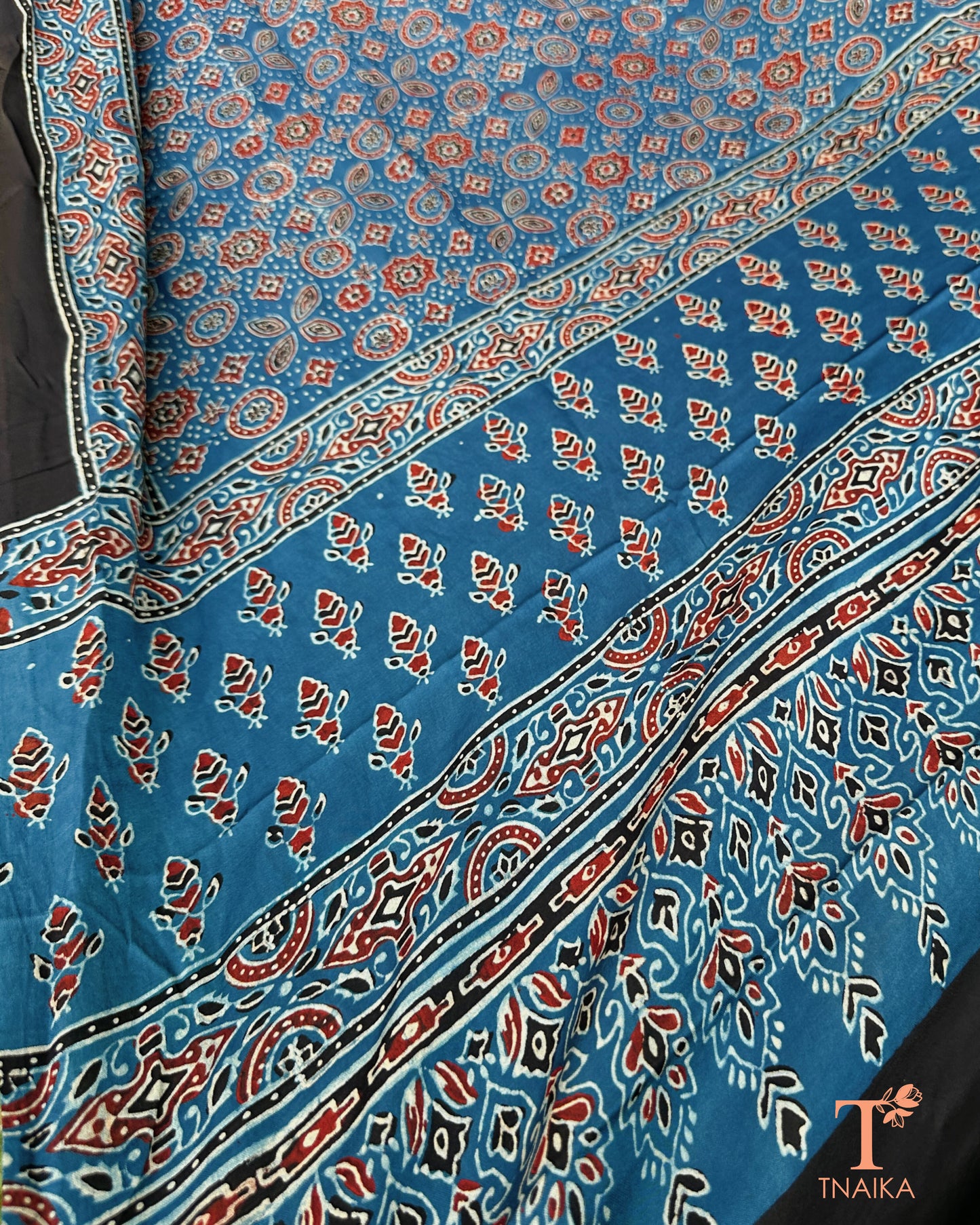 Handblock Ajrakh modal silk dupatta with rich pattern design