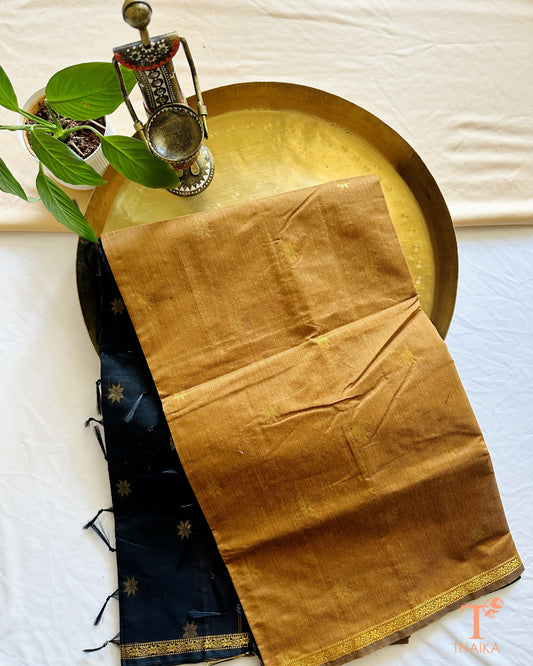 Maheshwari cotton saree with zari border and woven motifs