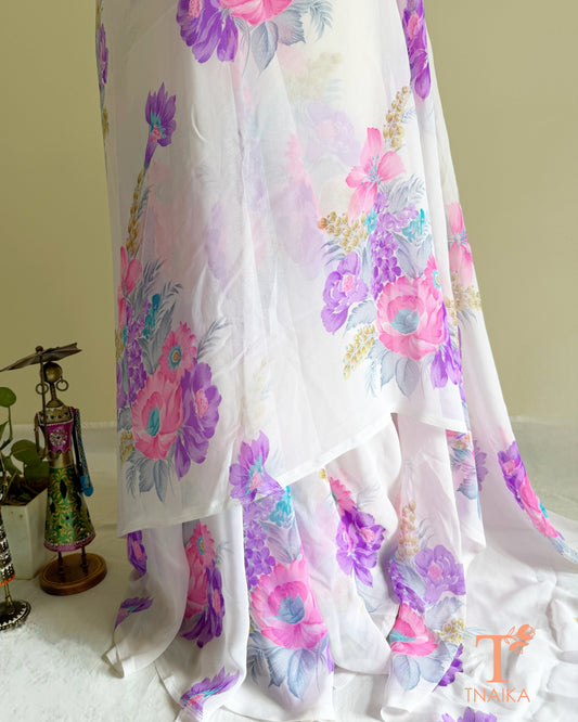 Soft pink floral georgette saree for women