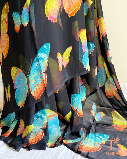 Lightweight butterfly printed georgette saree for women