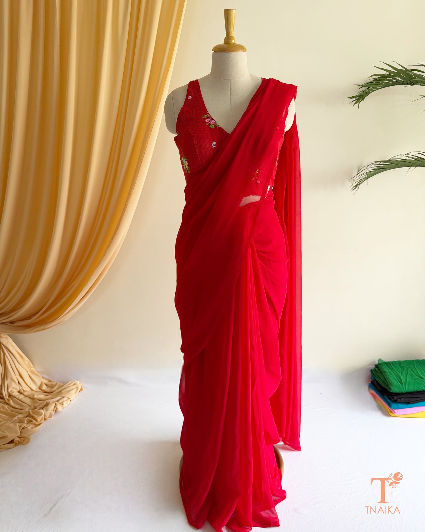 Lightweight plain georgette saree for festive and everyday wear.